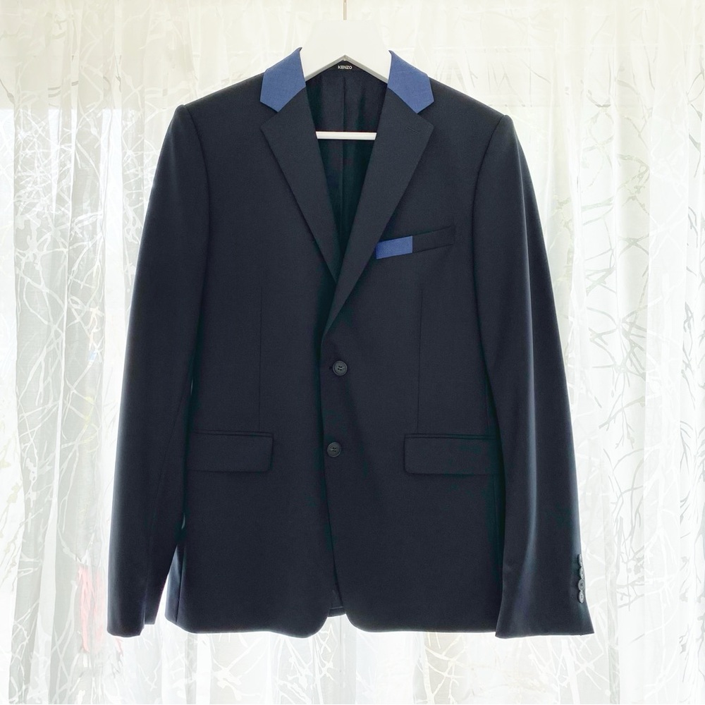 KENZO PARIS K FIT NAVY BLUE BUTTON DOWN HOMME WOOL BLAZER COAT